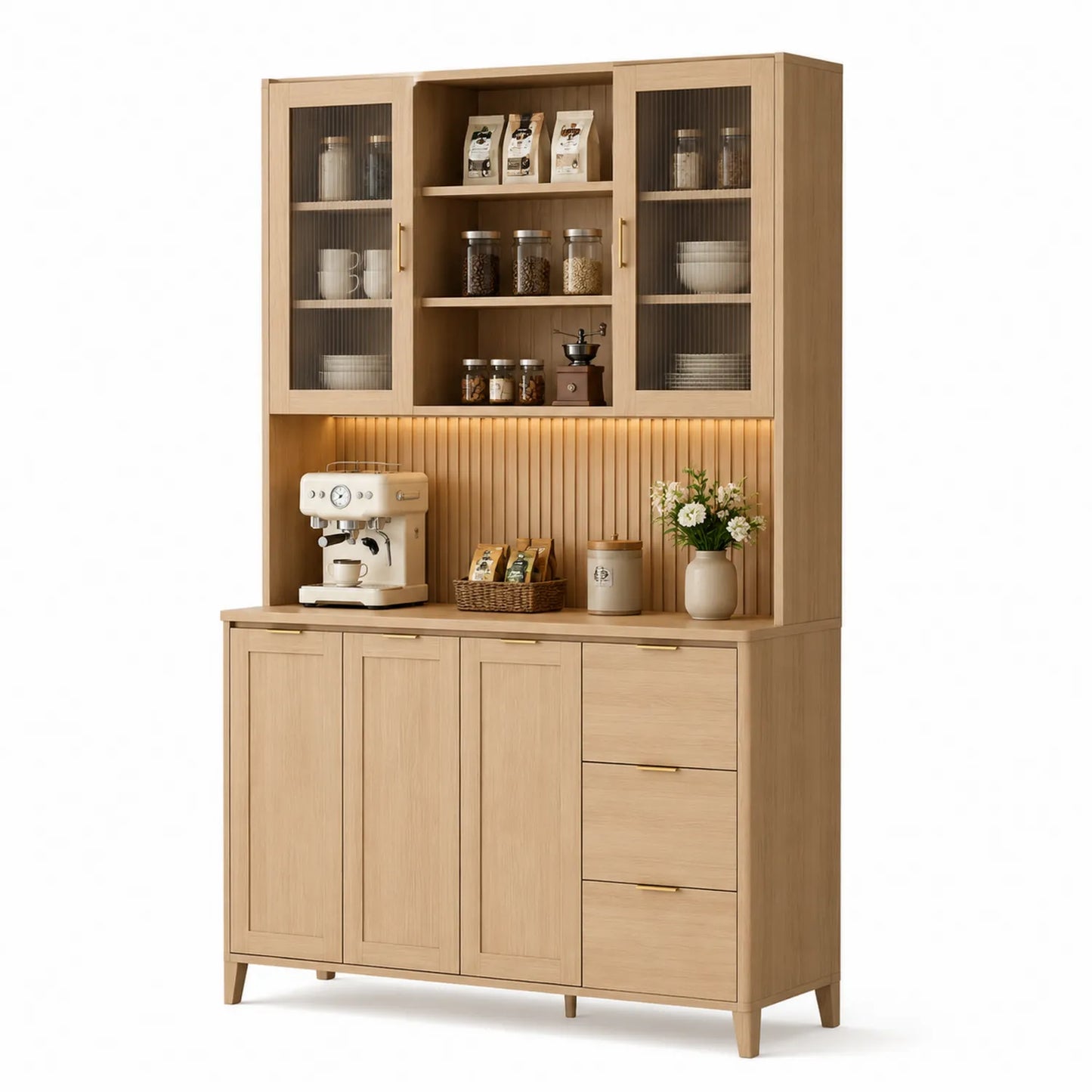 Buffet de cuisine en bois avec vitrines et rangements 120x40x180 cm
