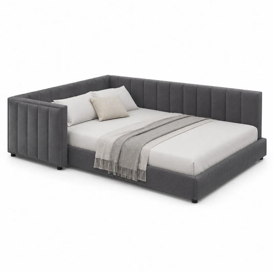 Lit d'angle en velours gris 200x200 cm