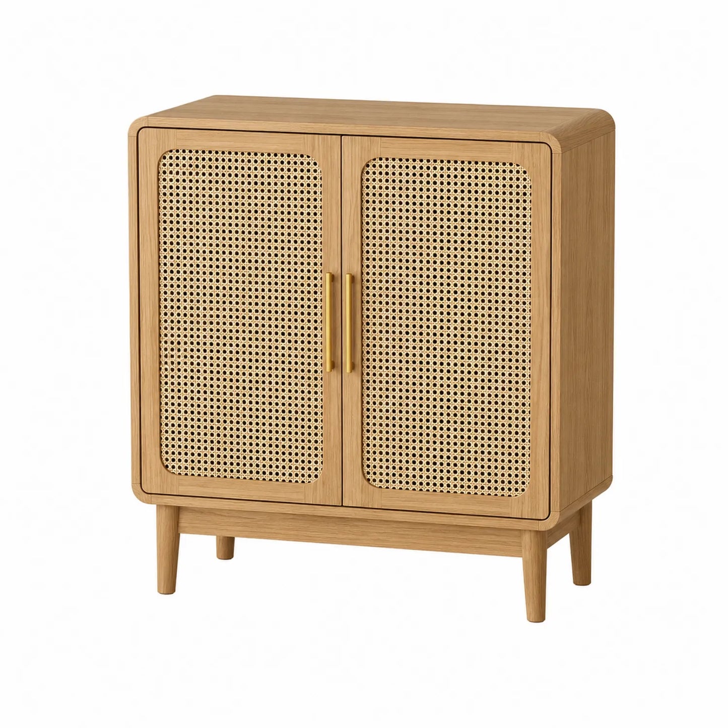 Buffet en bois avec portes en rotin 80x40x90 cm
