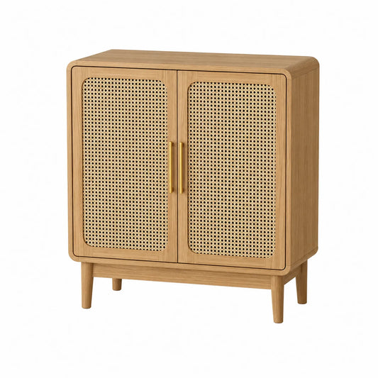 Buffet en bois avec portes en rotin 80x40x90 cm