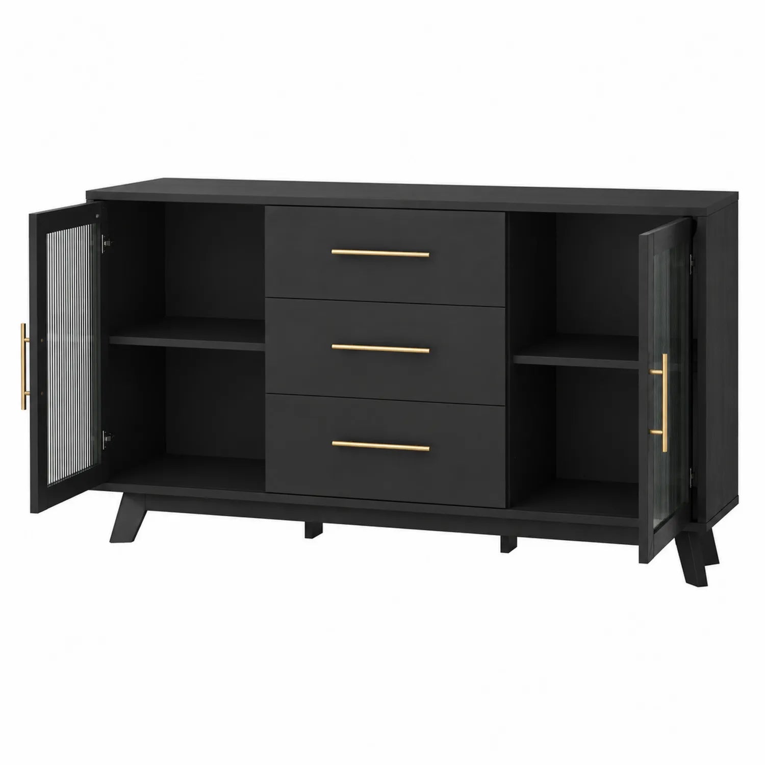 Buffet en bois MDF noir avec 3 tiroirs et 2 portes
