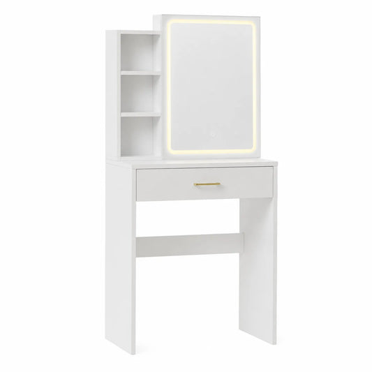Coiffeuse en bois MDF avec miroir LED intégré 140x80x40 cm