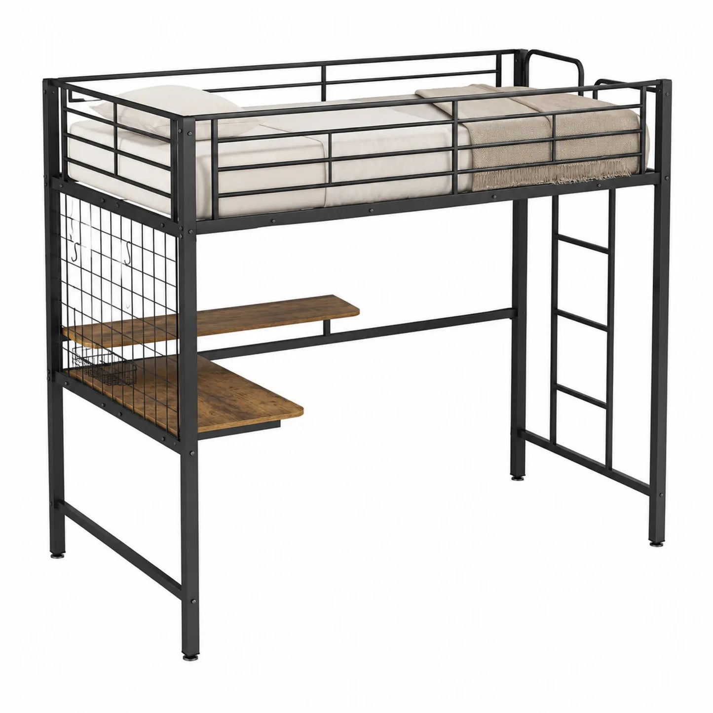 Lit en métal avec bureau intégré et étagères 90x200 cm