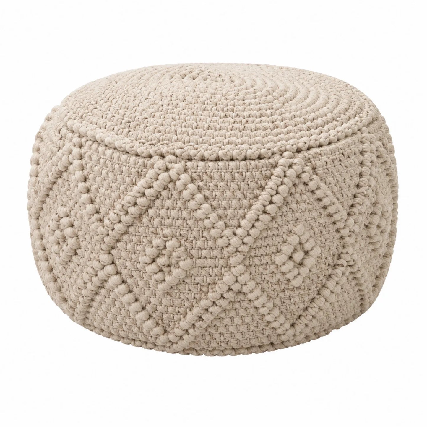 Pouf rond en coton beige 50cm