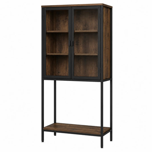 Bibliothèque en métal et bois avec portes vitrées