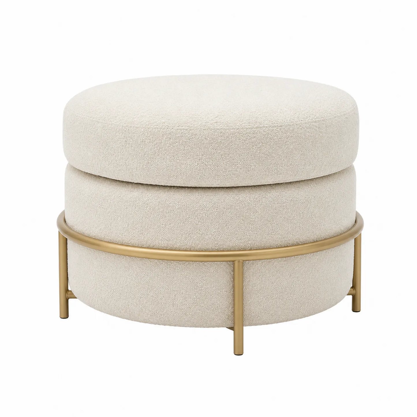Repose-pieds rond en tissu polyester avec cadre en métal doré