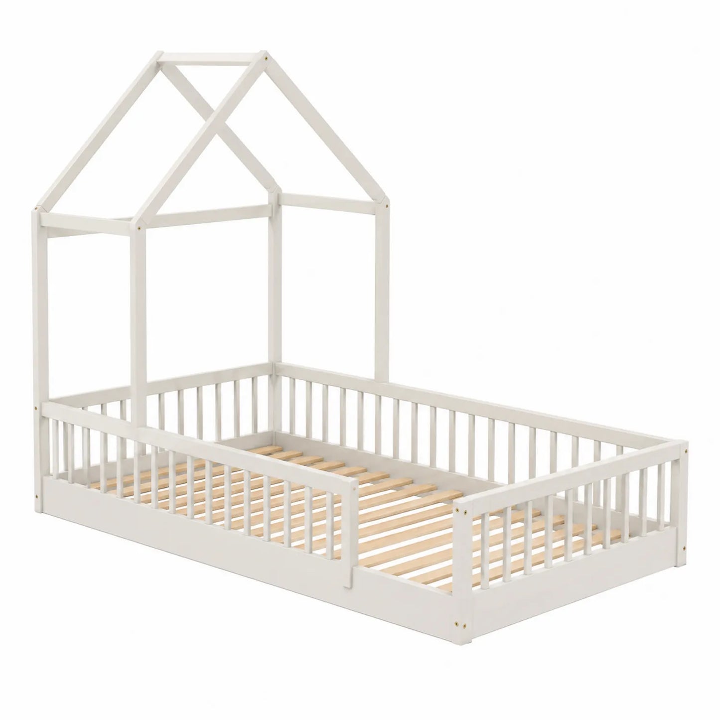 Lit enfant en bois blanc forme maison 90x190 cm