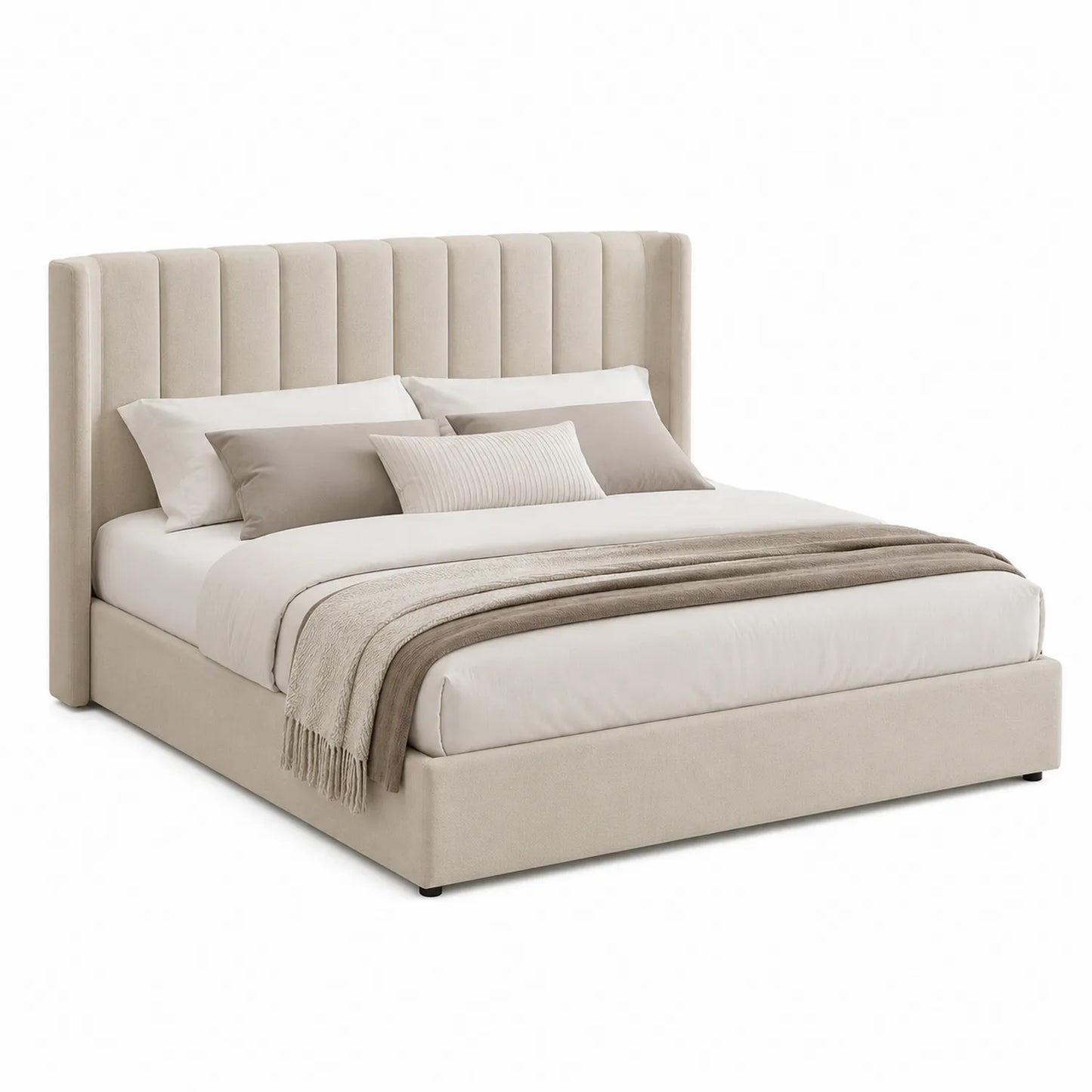 Lit double en tissu beige 200x160 cm
