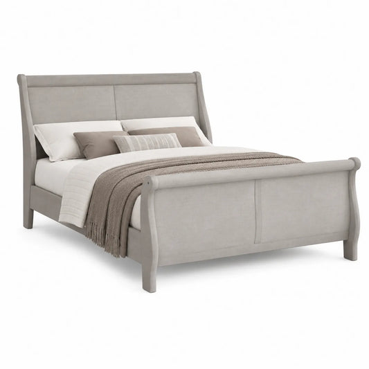 Lit double en tissu polyester Gris 200x160 cm