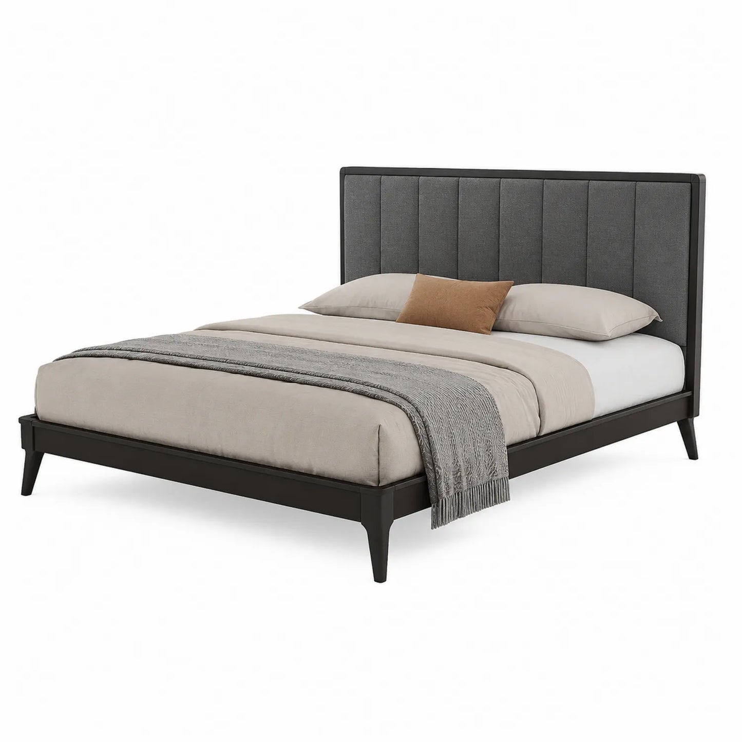 Lit double en bois avec tissu gris foncé 200x160 cm