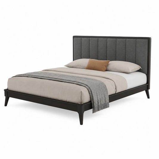 Lit double en bois avec tissu gris foncé 200x160 cm