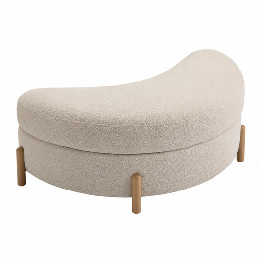 Repose-pieds en bois et tissu bouclette Beige
