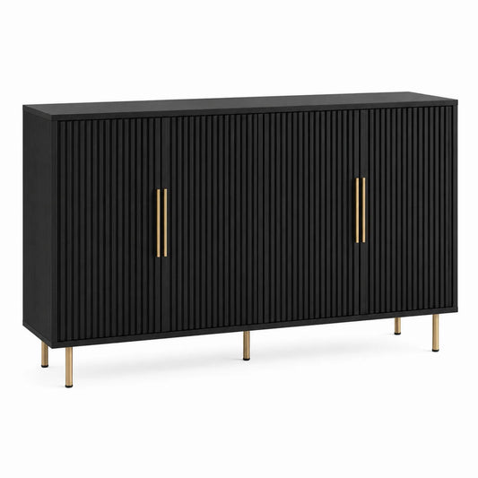 Buffet en bois MDF noir avec pieds en métal doré 160 cm