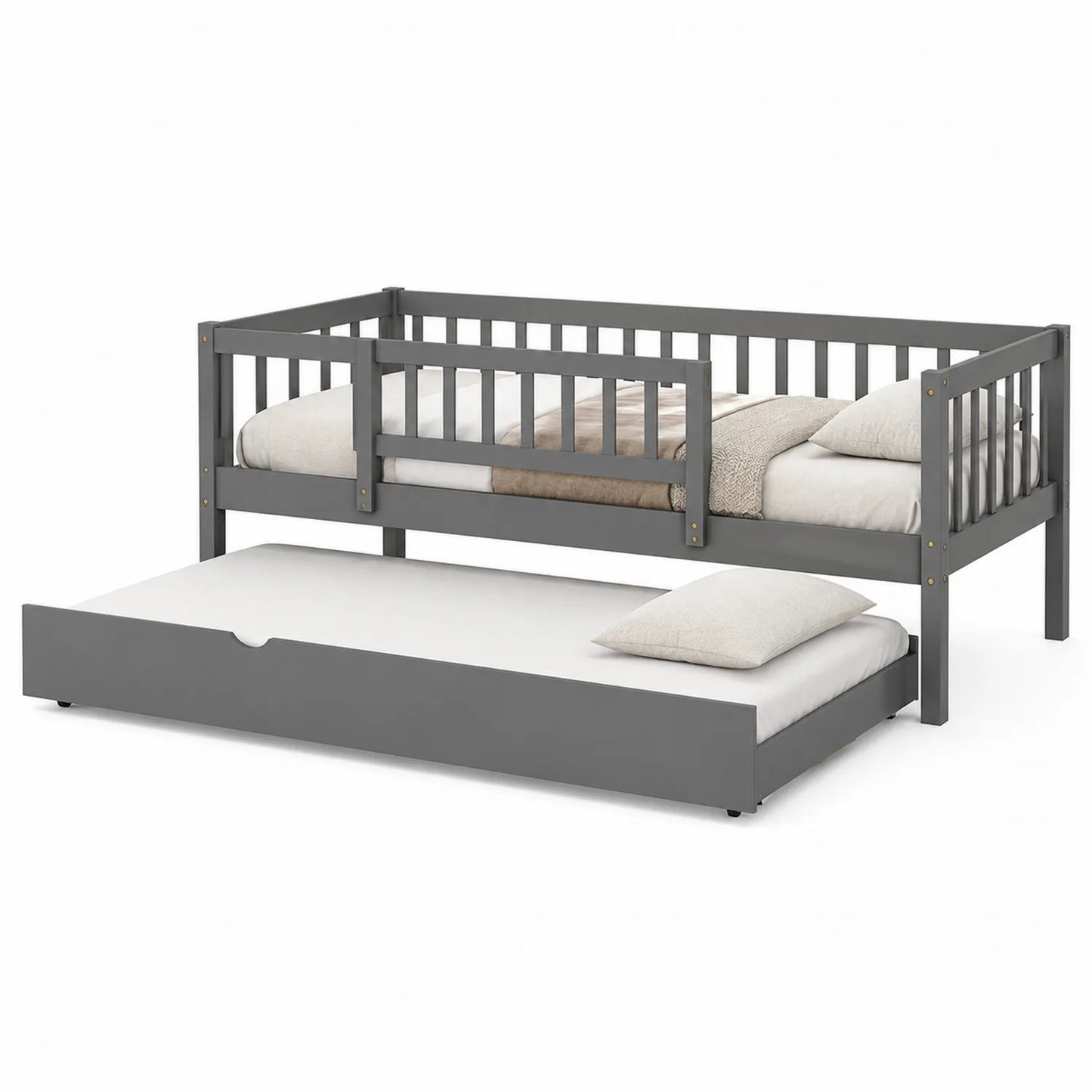 Lit gigogne enfant bois de pin gris avec sommier 195x90 cm
