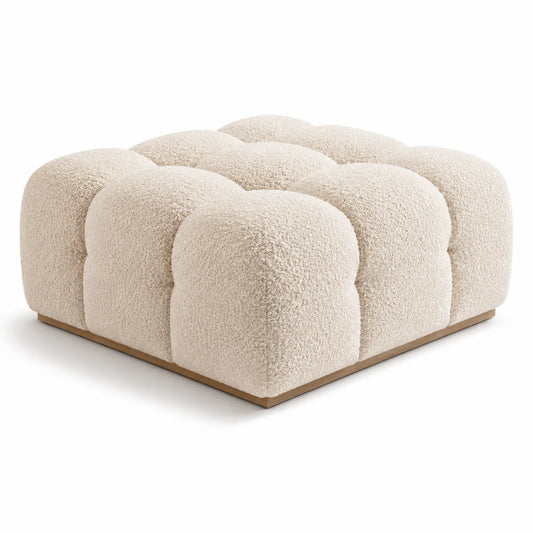 Repose-pieds en tissu bouclé beige 60x60x35 cm